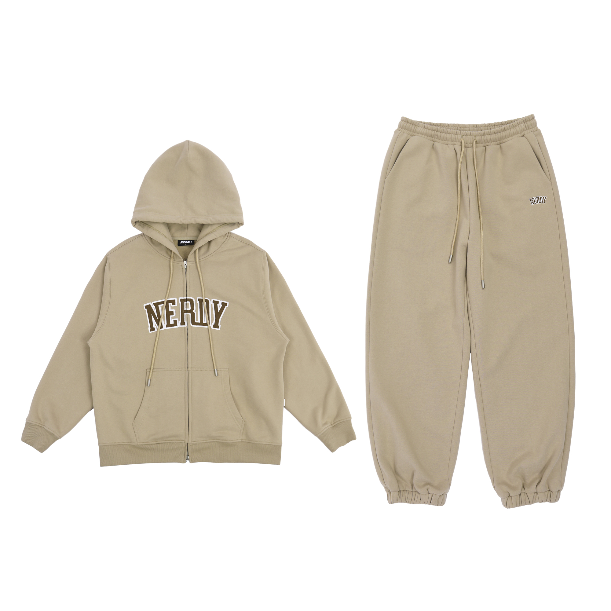 Nerdy Letter Patchwork Sweatshirt and Joggers Set Unisex - Brown. PNED23HD0941/PNED23SP0641