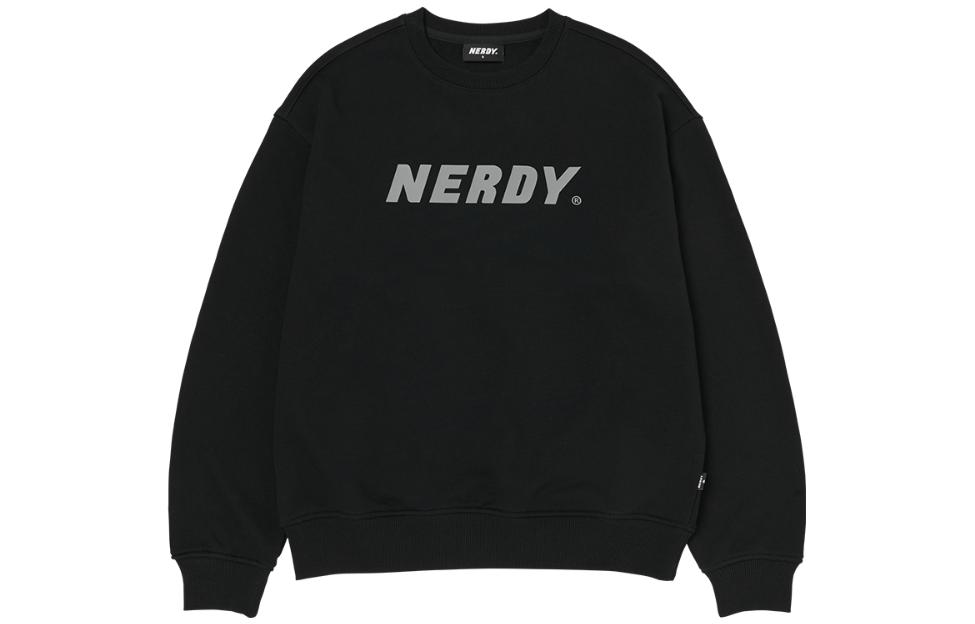 Nerdy Letter Print Crewneck Long Sleeve Sweatshirt Unisex BLACK PNEF22KC2701