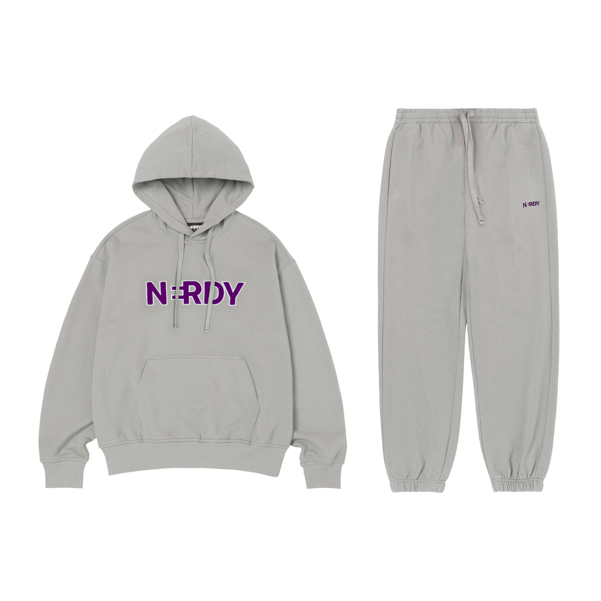 Nerdy Letter Print Hoodie & Jogger Set Unisex Gray PNED23SW0619/PNED23SP0419