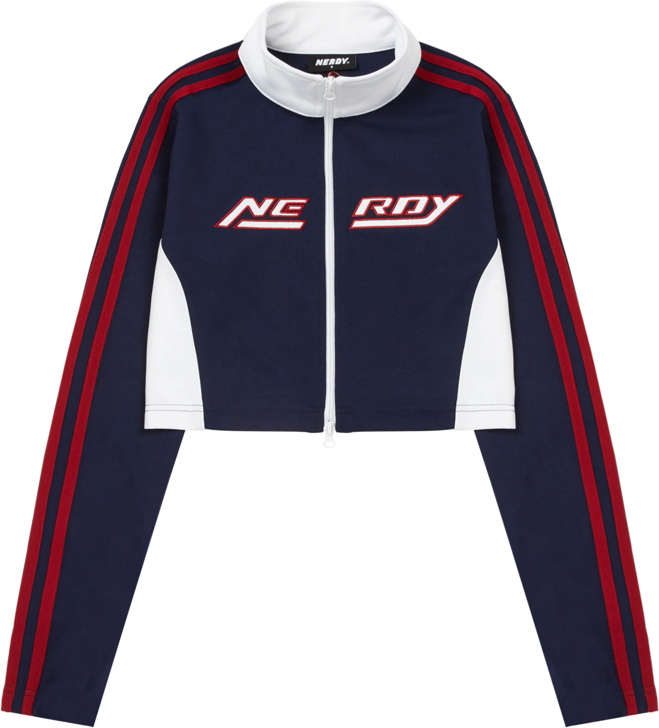 nerdy-letter-print-short-jacket-casual-long-sleeve-unisex-dark-blue-pnef-23-tr-0216