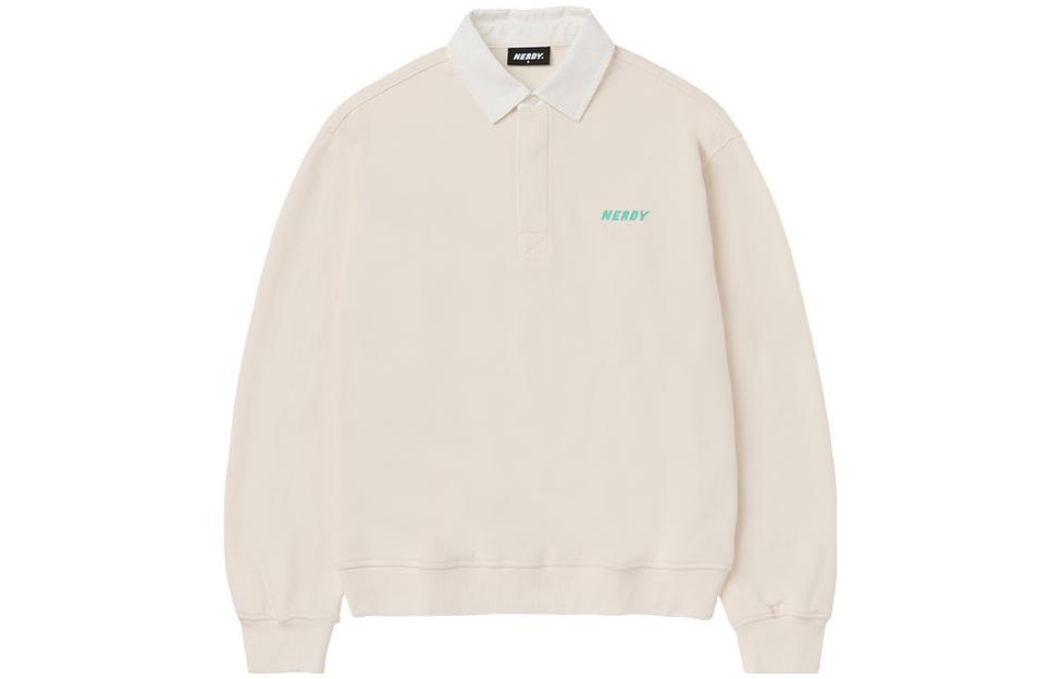 Nerdy Logo Letter Printed Polo Sweatshirt Cream Unisex. PNES23KC10