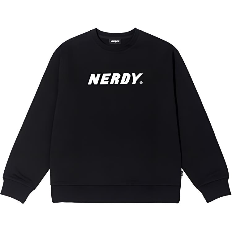Nerdy Logo Print Crewneck Pullover Sweatshirt Unisex BLACK PNES20KC1501