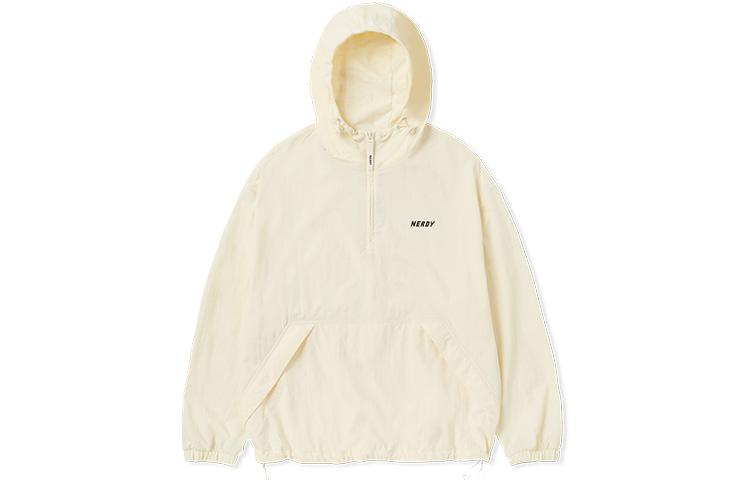Nerdy Logo Print Half-Zip Pullover Hoodie Jacket Unisex Light Yellow. PNES23WI0303