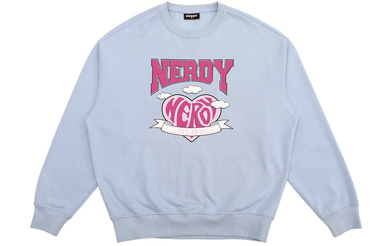 Nerdy Logo Printed Crewneck Sweatshirt Unisex Sky Blue Casual Fit. PNEC22KC2514