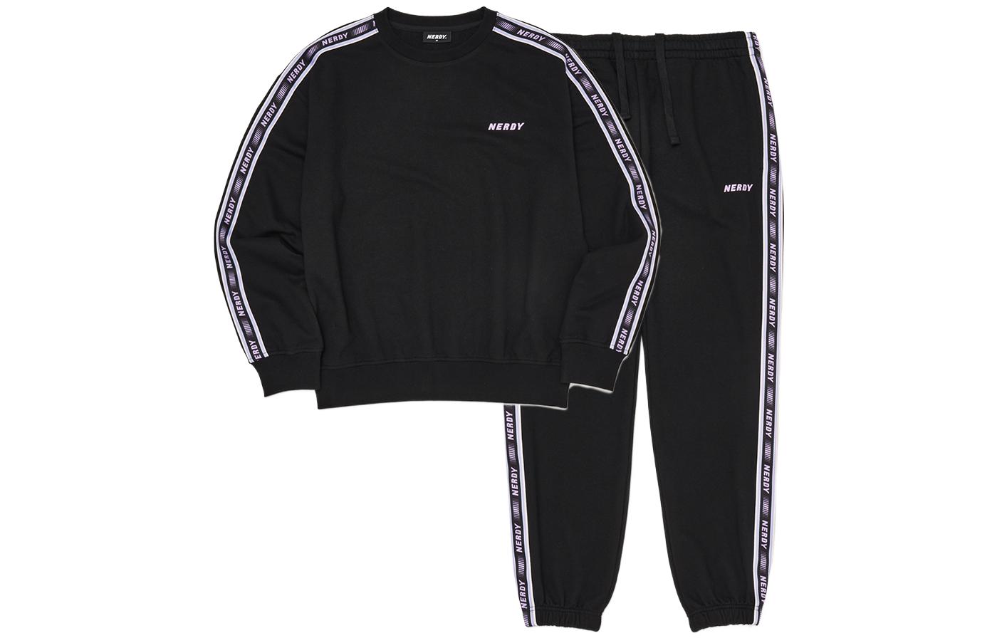 Nerdy Logo Sweatshirt and Jogger Set Unisex BLACK KNEKRA3386-B25