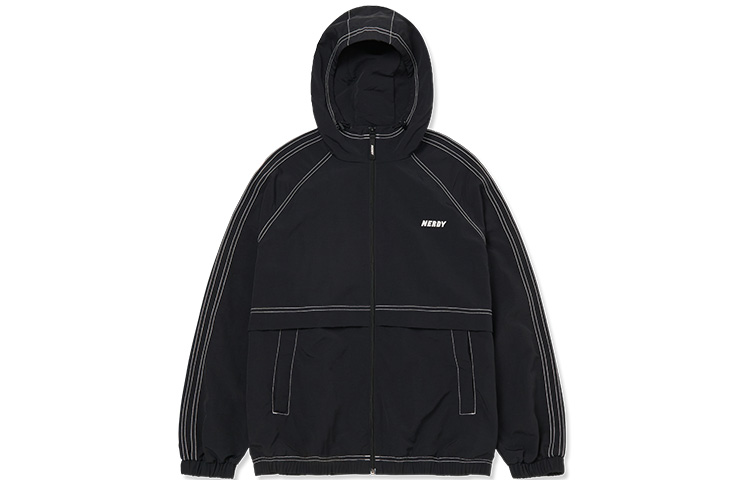 Nerdy NY Series Contrast Stitch Logo Hoodie Jacket Unisex Black PNES23WJ0201