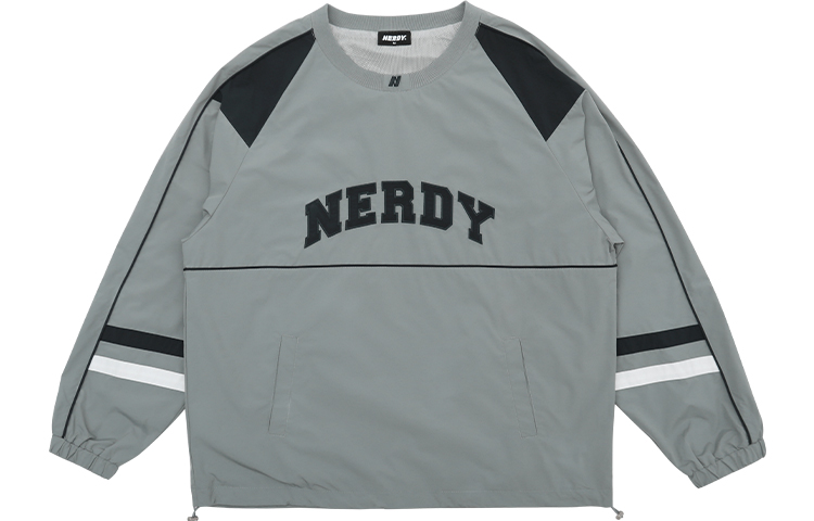 Nerdy Patch Logo Contrast Letter Pullover Sweatshirt Unisex - Navy Blue PNEC23WJ0716