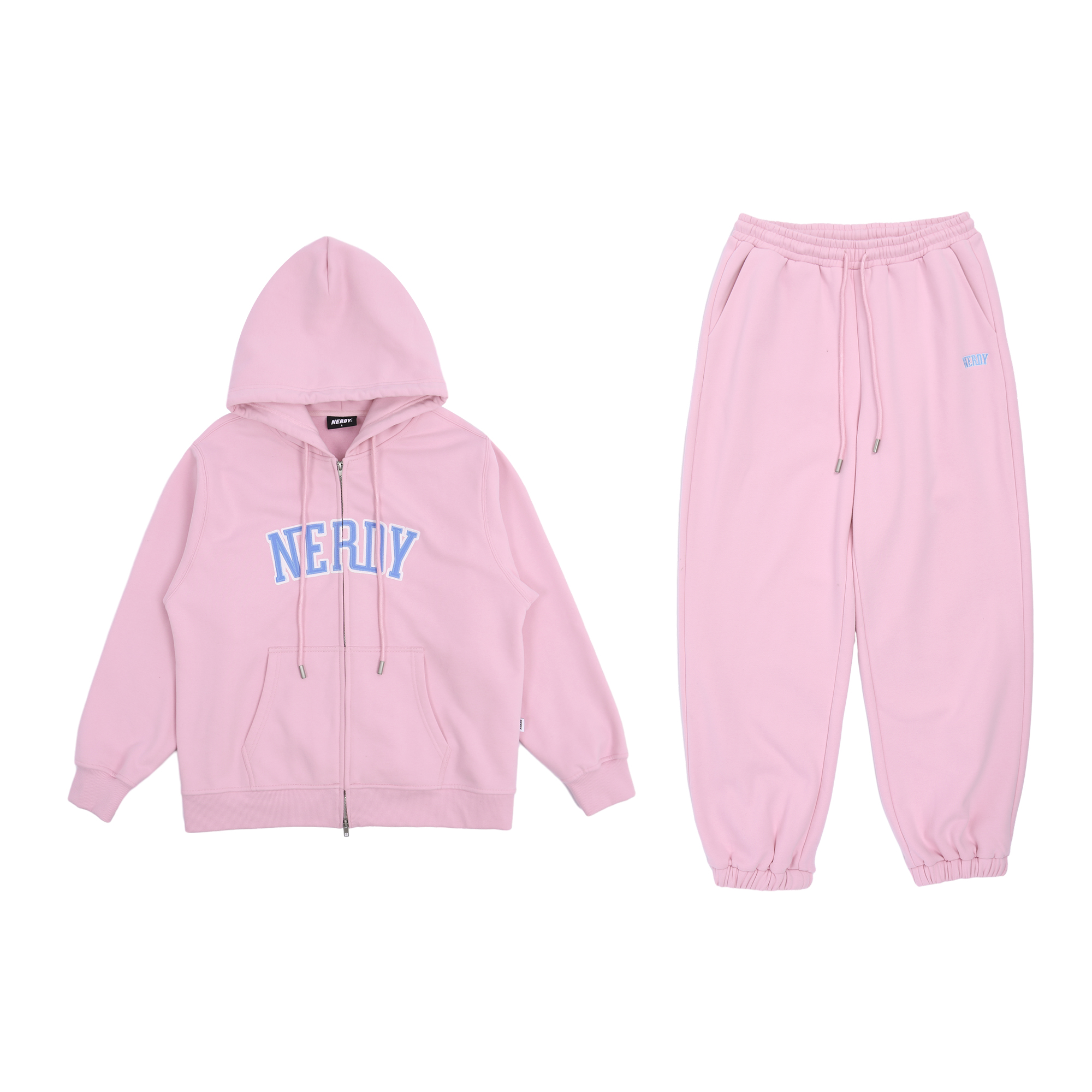 Nerdy Pink Letter Patch Loose Pullover Sweatshirt & Jogger Set Unisex PNED23HD0909/PNED23SP0609