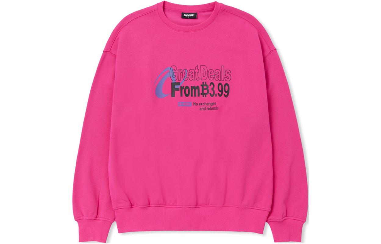 Nerdy Pink Letter Print Crewneck Pullover Sweatshirt Mens Casual Fit GREATDEALSHPKS