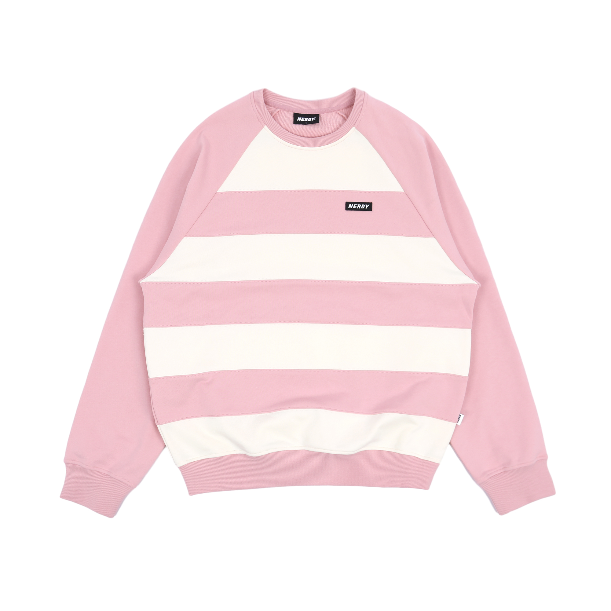 Nerdy Pink Retro Casual Striped Logo Sweatshirt Unisex Long Sleeve Pullover PNEC24SW0509