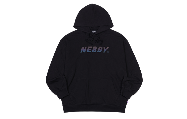 Nerdy Rainbow Logo Print Pullover Hoodie Unisex BLACK PNEW20KE0601