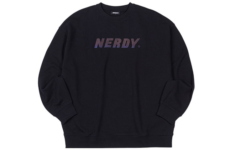 Nerdy Reflective Lettering Crewneck Sweatshirt Black Unisex Casual Fit. PNEF20KC0401