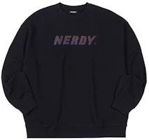 Nerdy Reflective Lettering Crewneck Sweatshirt Black Unisex Casual Fit. PNEF20KC0401 Nerdy Reflective Lettering Crewneck Sweatshirt Black Unisex Casual Fit. PNEF20KC0401