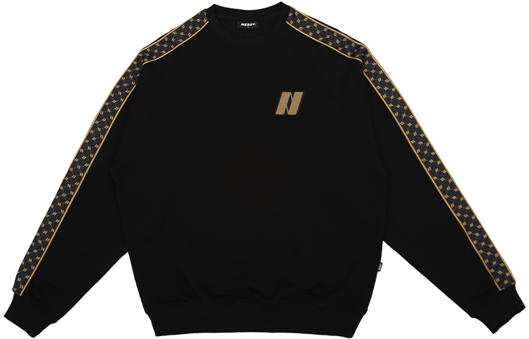 Nerdy Retro Monogram Logo Patchwork Pullover Sweatshirt Unisex Black PNEC22KC0901