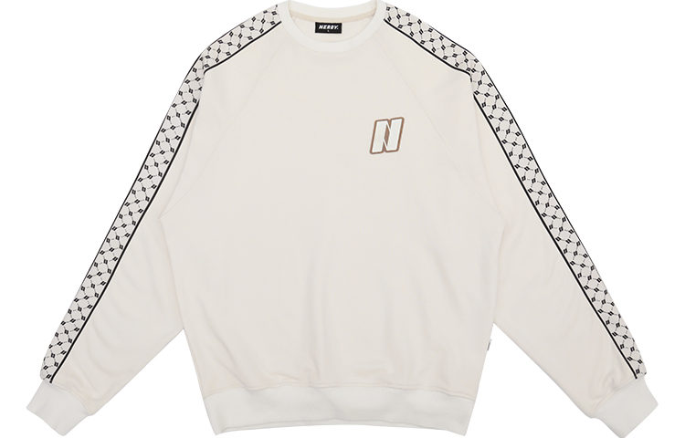 Nerdy Retro Monogram Logo Patchwork Pullover Sweatshirt Beige Unisex Fall Style PNEC22KC0902