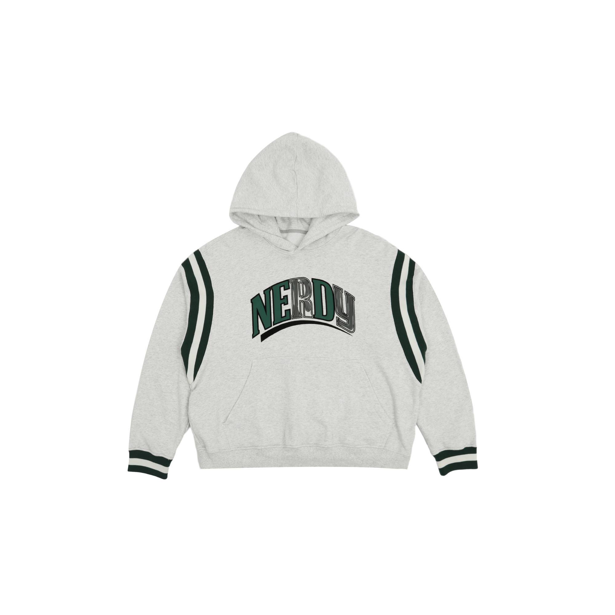 Nerdy Rock Series Letter Print Hoodie Unisex Casual Pullover Light Gray. PNEC24HD0435