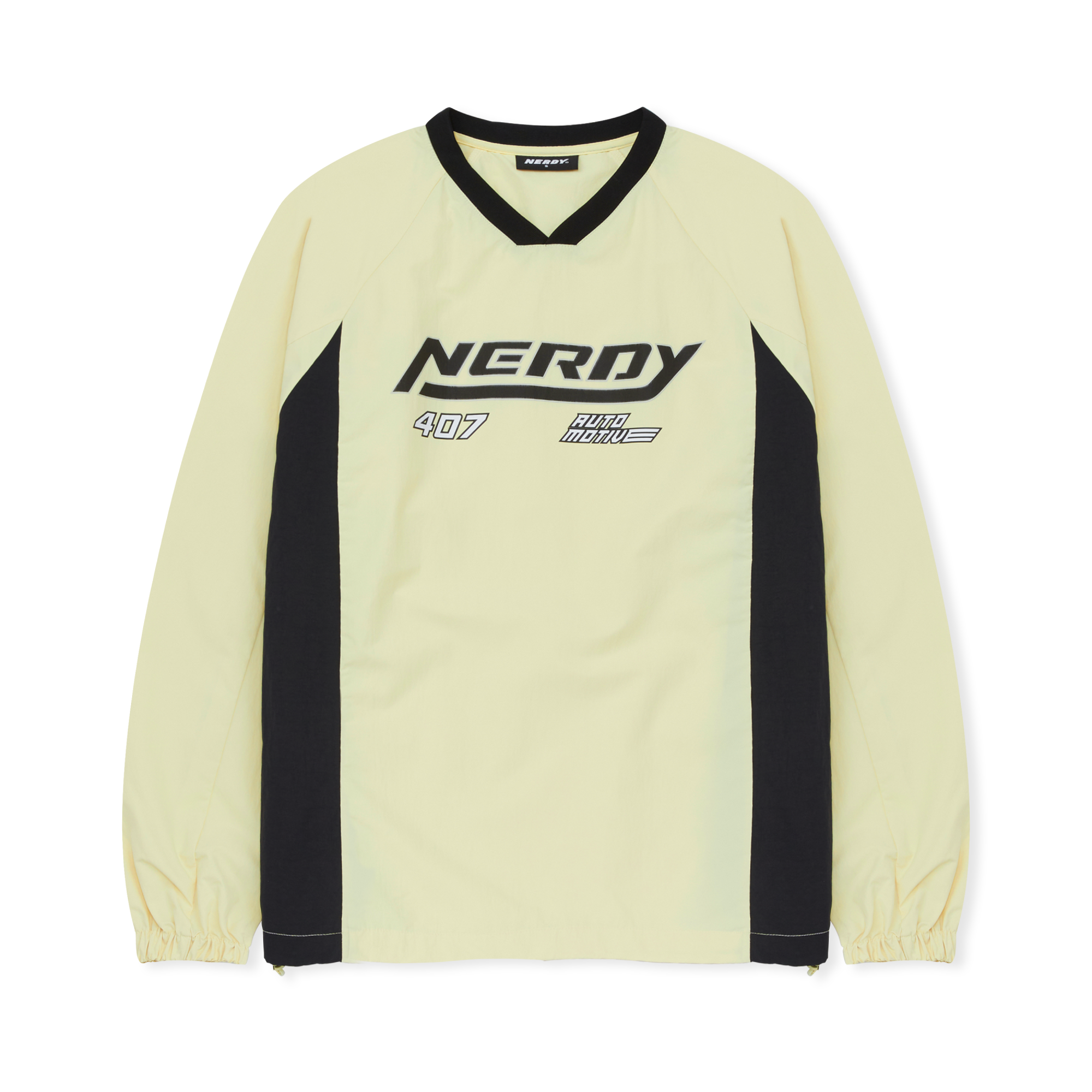 Nerdy Side Drawstring V-Neck Color-Block Sweatshirt Light Yellow Unisex PNEF23LT0537