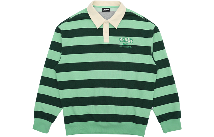 Nerdy Small Logo Embroidered Striped Polo Sweatshirt Green Unisex. PNEC23KT0110