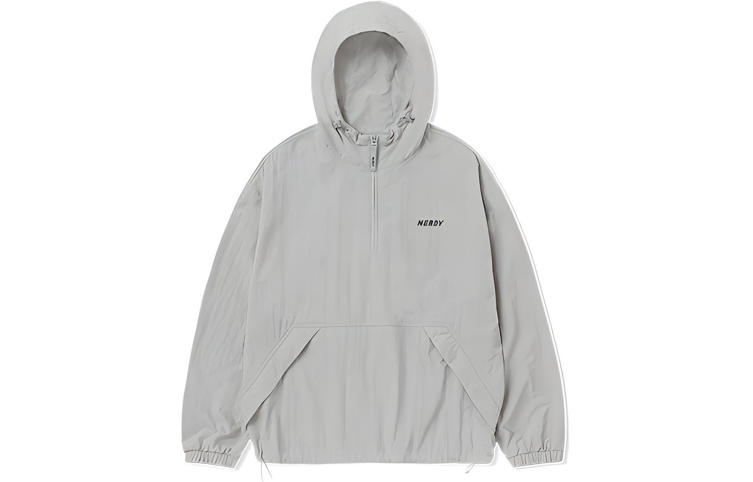 Nerdy Small Logo Half-Zip Pullover Hoodie Jacket Unisex Gray. PNES23WI0319