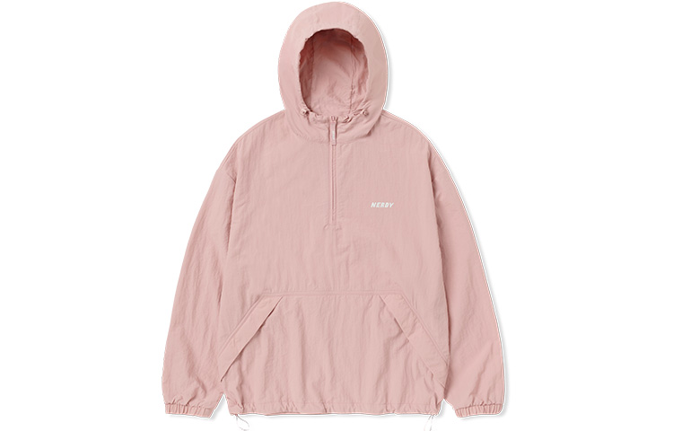 Nerdy Small Logo Pink Half-Zip Hoodie Jacket with Large Pocket Unisex PNES23WI0309