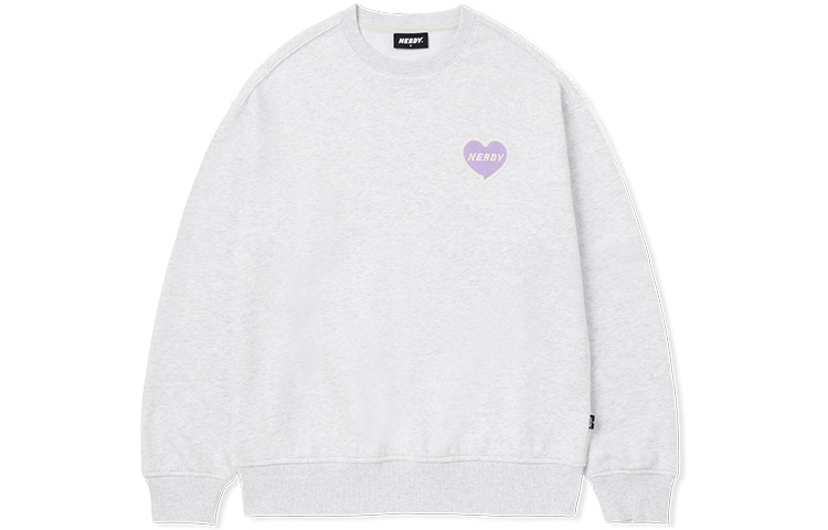 Nerdy Solid Heart Logo Embroidered Crewneck Sweatshirt Unisex - Cool White PNES23KC1446