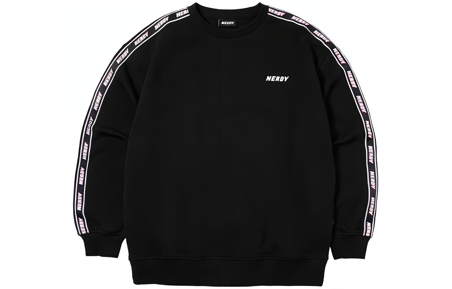 Nerdy SS21 Unisex Loose Fit Black Pullover Sweatshirt with Striped Design PNES21KC1901