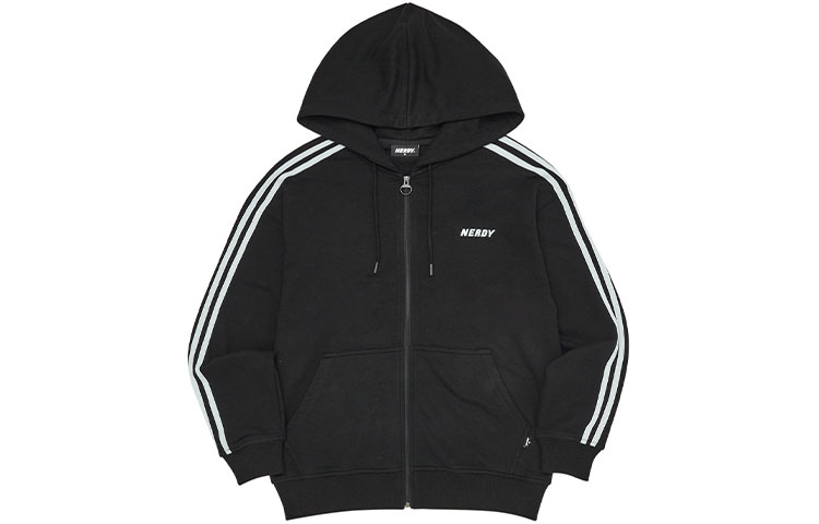 Nerdy SS22 Black Letter Print Zip-Up Hoodie Unisex PNES22KE0701