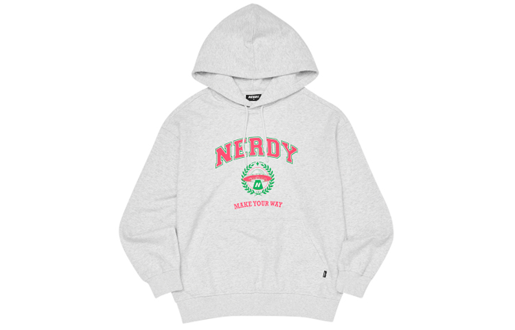 Nerdy SS22 Letter Print Hoodie Unisex Gray Long Sleeve Pullover PNES22KE1200
