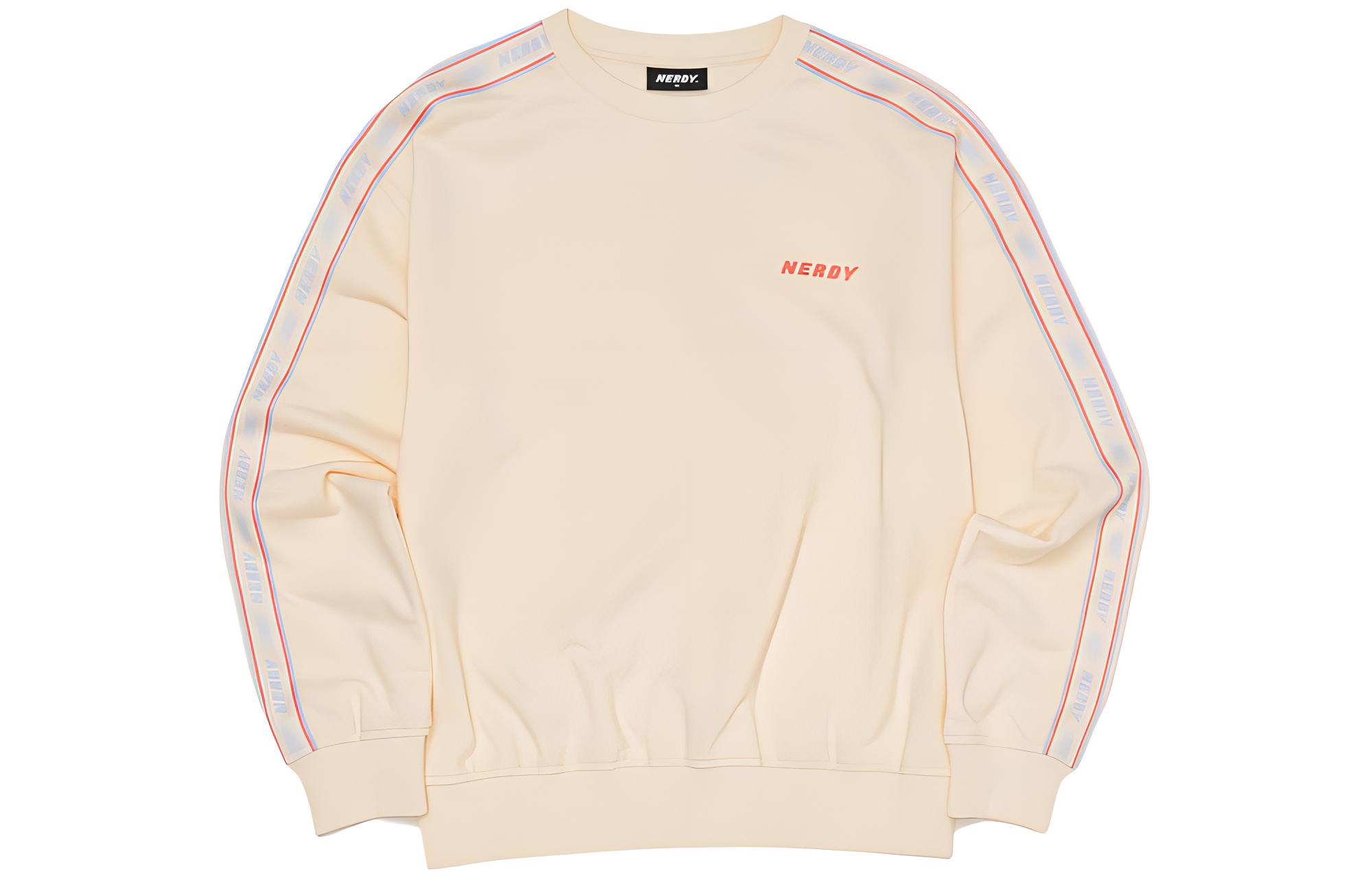 Nerdy SS22 Side Logo Tape Loose Sweatshirt Unisex Cream Color. PNES22KC0802