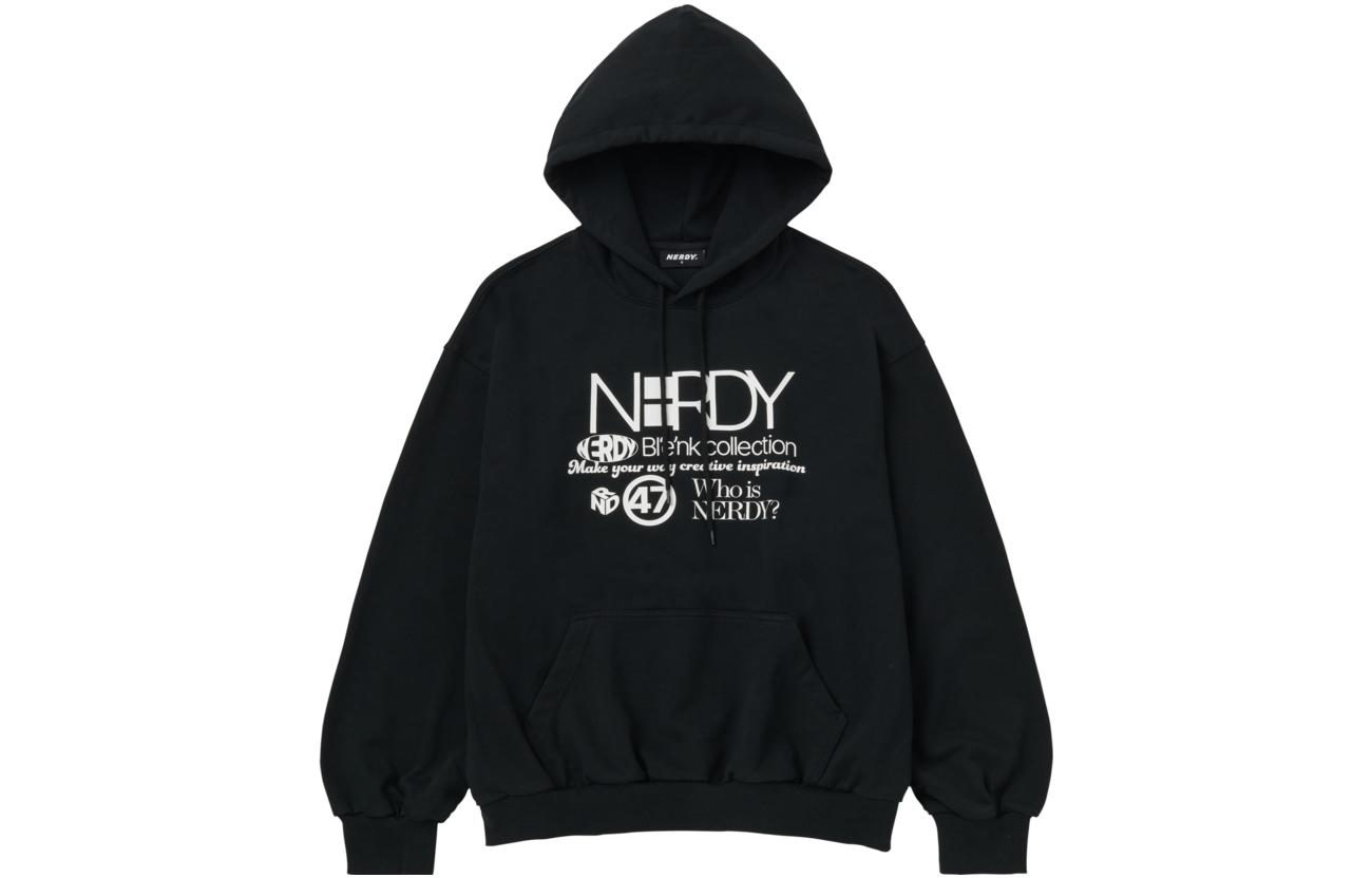 Nerdy SS23 Black Letter Print Loose Fit Hoodie Unisex Casual Style. PNES23KE6101