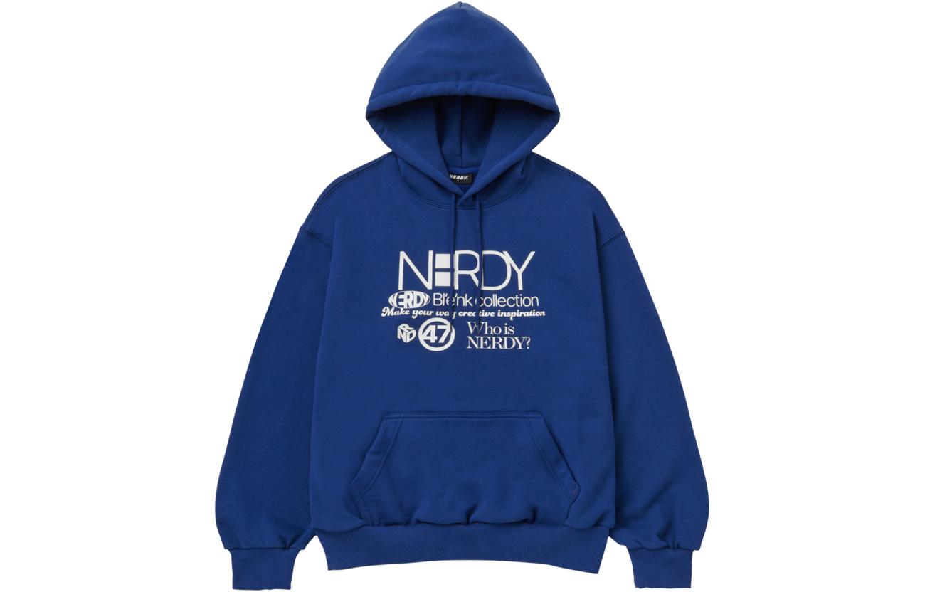 Nerdy SS23 Blue Letter Print Loose Fit Hoodie Unisex Casual Pullover PNES23KE6116