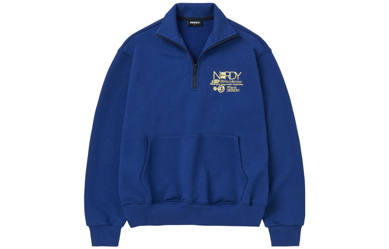 Nerdy SS23 Blue Loose Fit Turtleneck Pullover Sweatshirt Unisex Casual Style PNES23KC6216