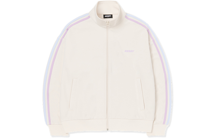 Nerdy SS23 Cream Logo Stripe Print High-Neck Jacket Unisex PNES23KA0102