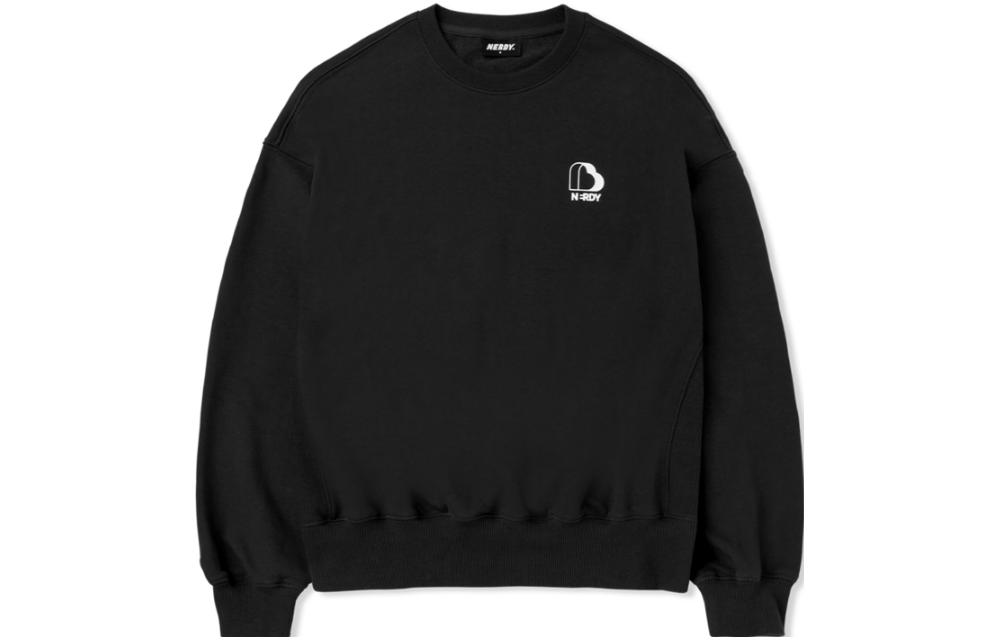 Nerdy SS23 Double Heart Graphic Crewneck Long Sleeve Sweatshirt Black PNES23KC5301