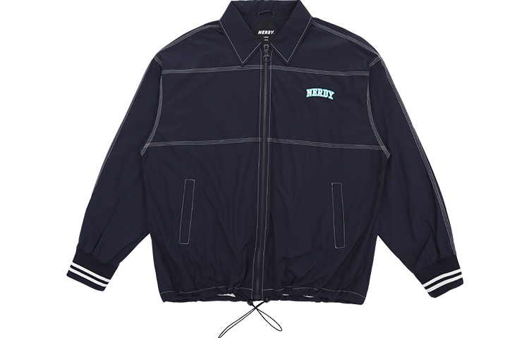 Nerdy SS23 Embroidered Color-Block Coach Jacket Unisex - Dark Blue PNEC23WJ0416