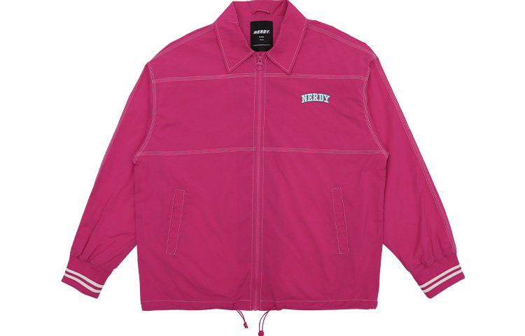 Nerdy SS23 Embroidered Colorblock Coach Jacket Unisex - Bright Pink PNEC23WJ0428