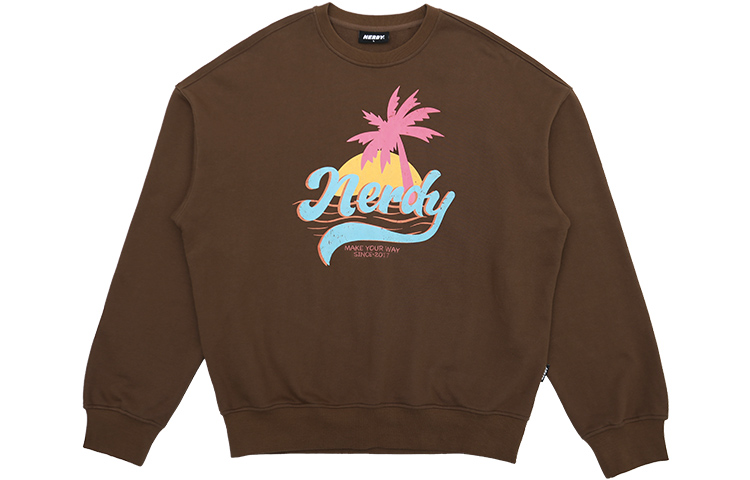 Nerdy SS23 Floral Logo Oversized Sweatshirt Unisex Brown. PNEC23KC0441