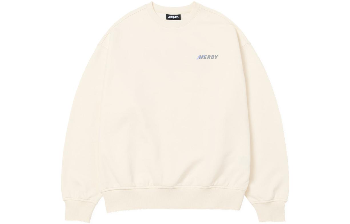 Nerdy SS23 Letter Print Crewneck Sweatshirt Unisex Off-White PNEF22KC1702
