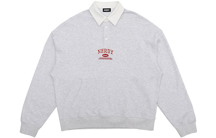 Nerdy SS23 Letter Print Pullover Sweatshirt Polo Unisex Light Heather Gray PNEC23KC0145