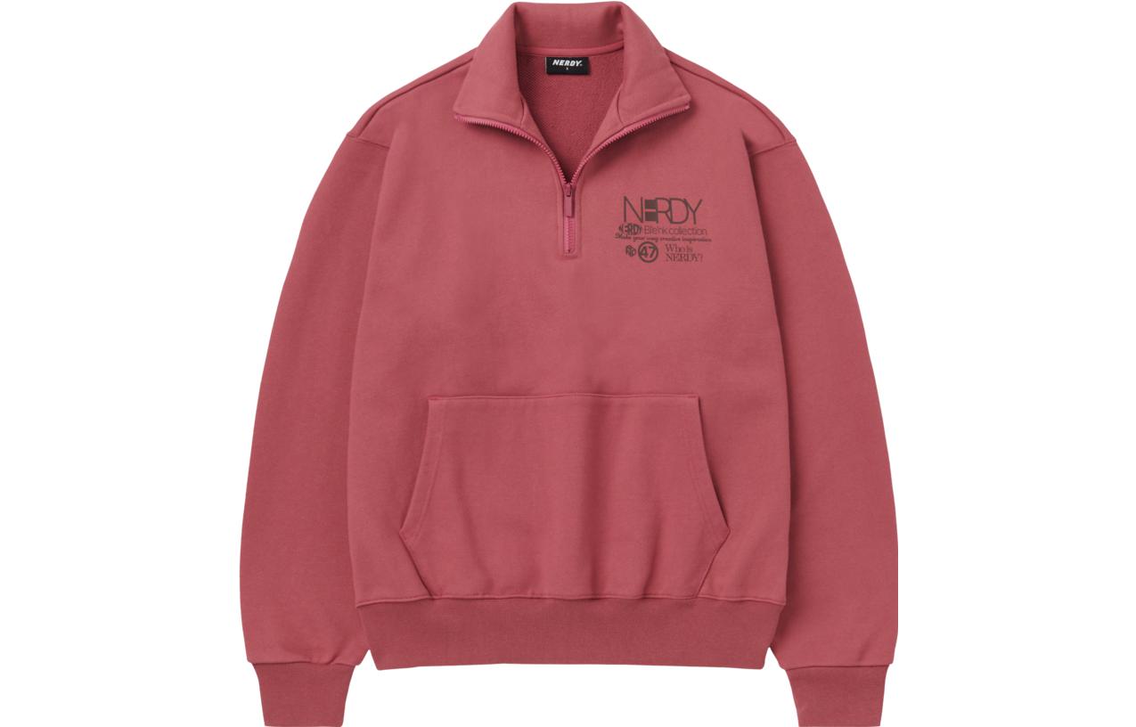 Nerdy SS23 Pink High-Neck Loose Pullover Sweatshirt Unisex Casual Style PNES23KC6209