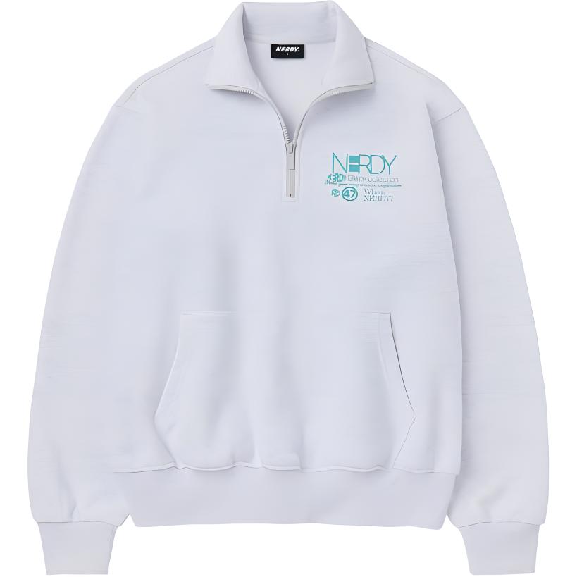 Nerdy SS23 Relaxed Fit High Neck Pullover Sweatshirt Unisex White PNES23KC6246