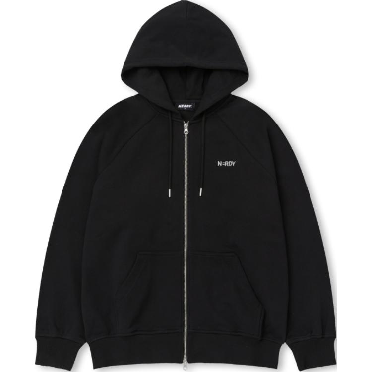 Nerdy SS24 Black Logo Zip-Up Hoodie Long Sleeve Sweatshirt PNES24HD0701
