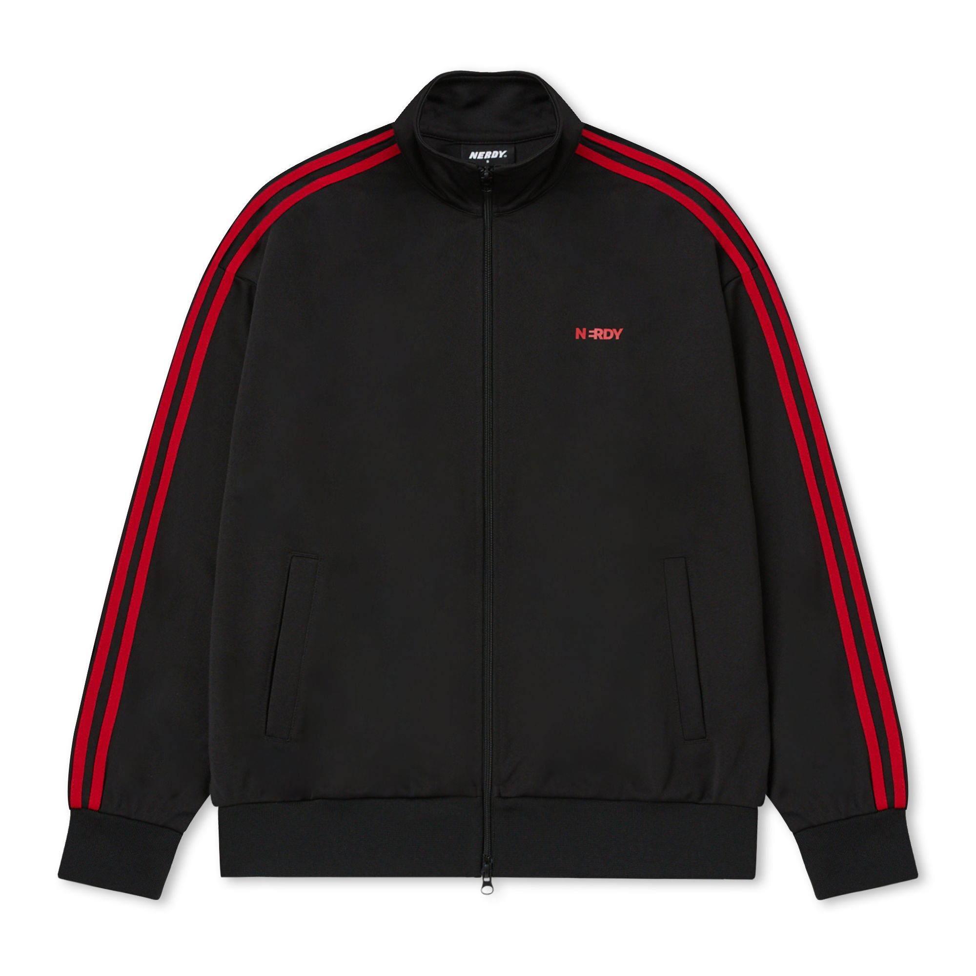 Nerdy SS24 Classic Letter Stripe Zip-Up Jacket Unisex Black PNES24TR0201