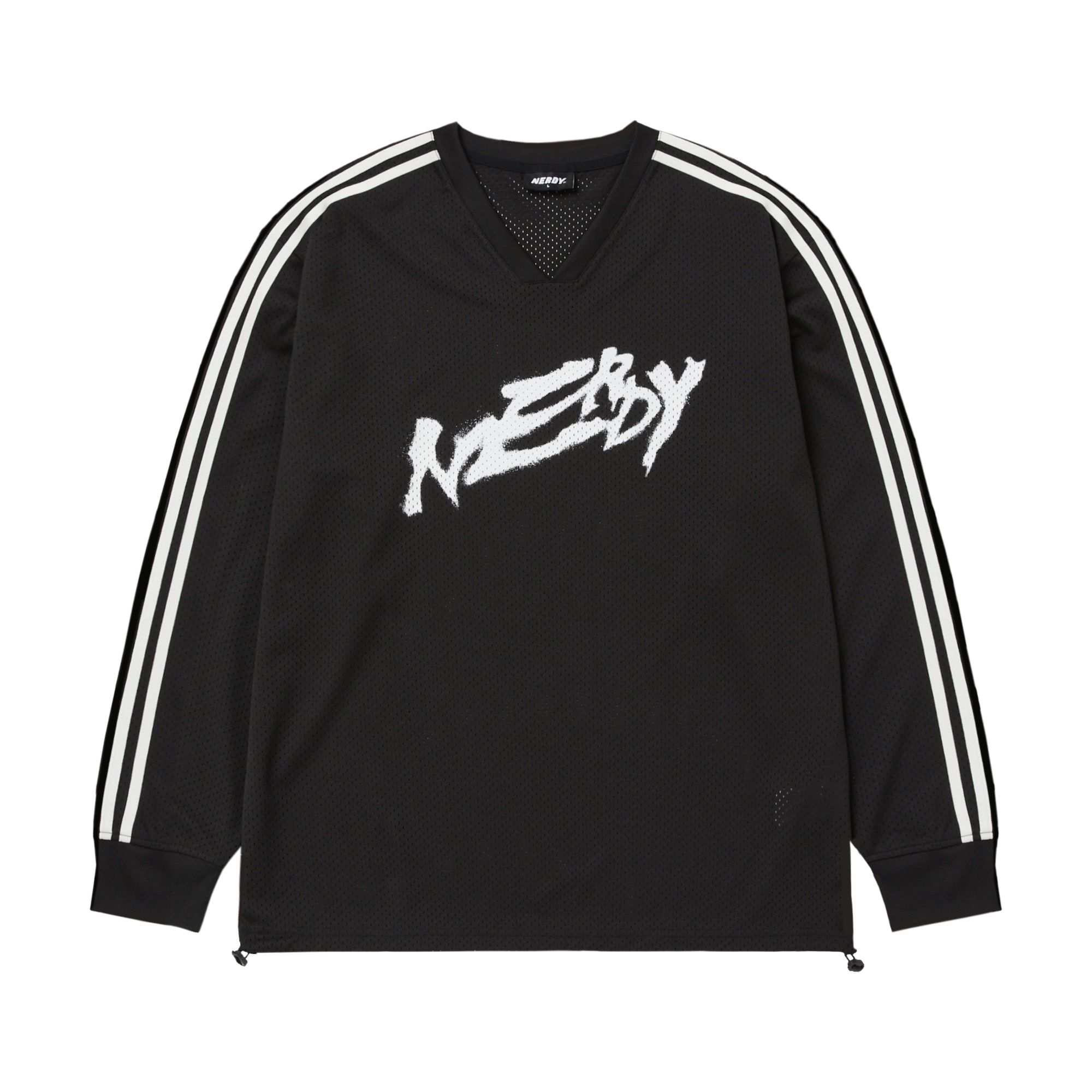 Nerdy SS24 Mesh Breathable V-Neck Casual Pullover Sweatshirt Unisex Black PNES24LT0301