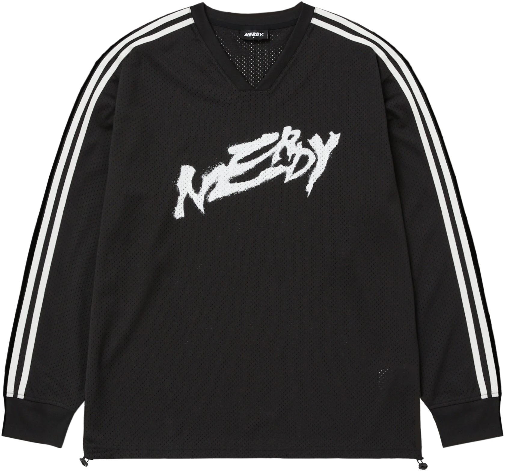 nerdy-ss-24-mesh-breathable-v-neck-casual-pullover-sweatshirt-unisex-black-pnes-24-lt-0301