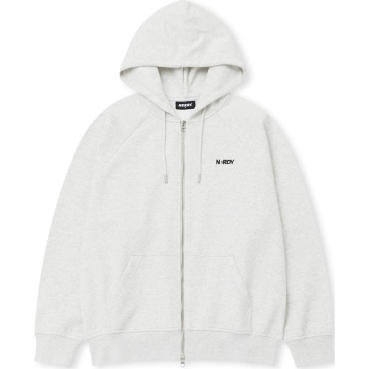Nerdy SS24 Oatmeal Zip-Up Logo Hoodie with Long Sleeves PNES24HD0704