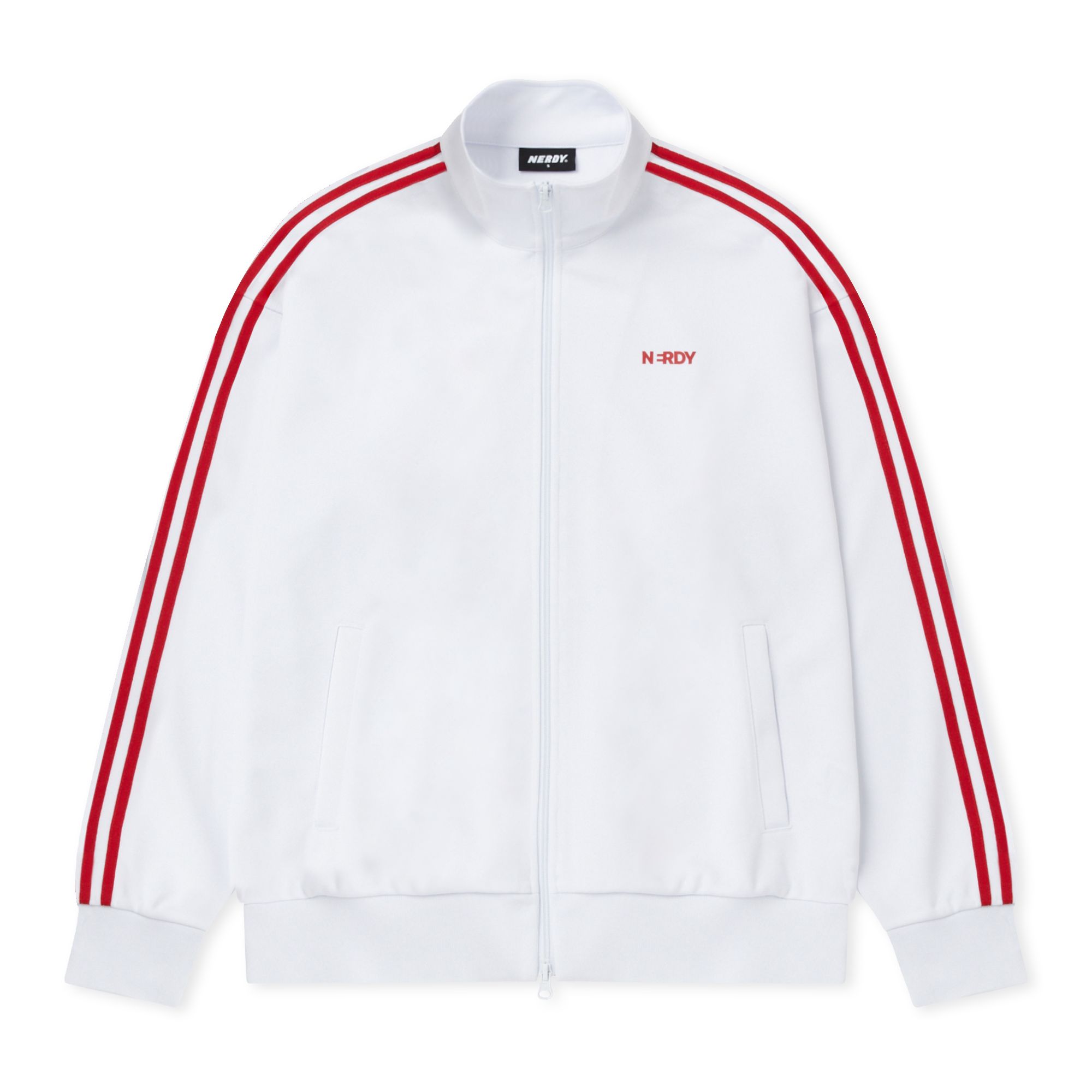 Nerdy SS24 White Letter Print Zip-Up Jacket Unisex PNES24TR0200