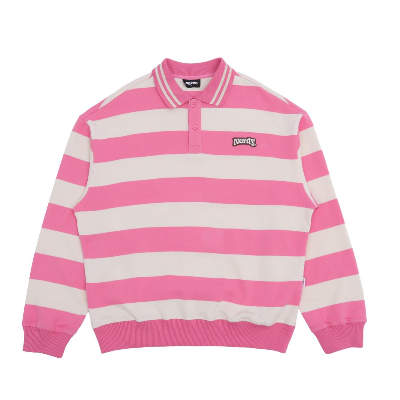 Nerdy Striped Color-Block Polo Sweatshirt Pink Unisex PNEQ23LT0209