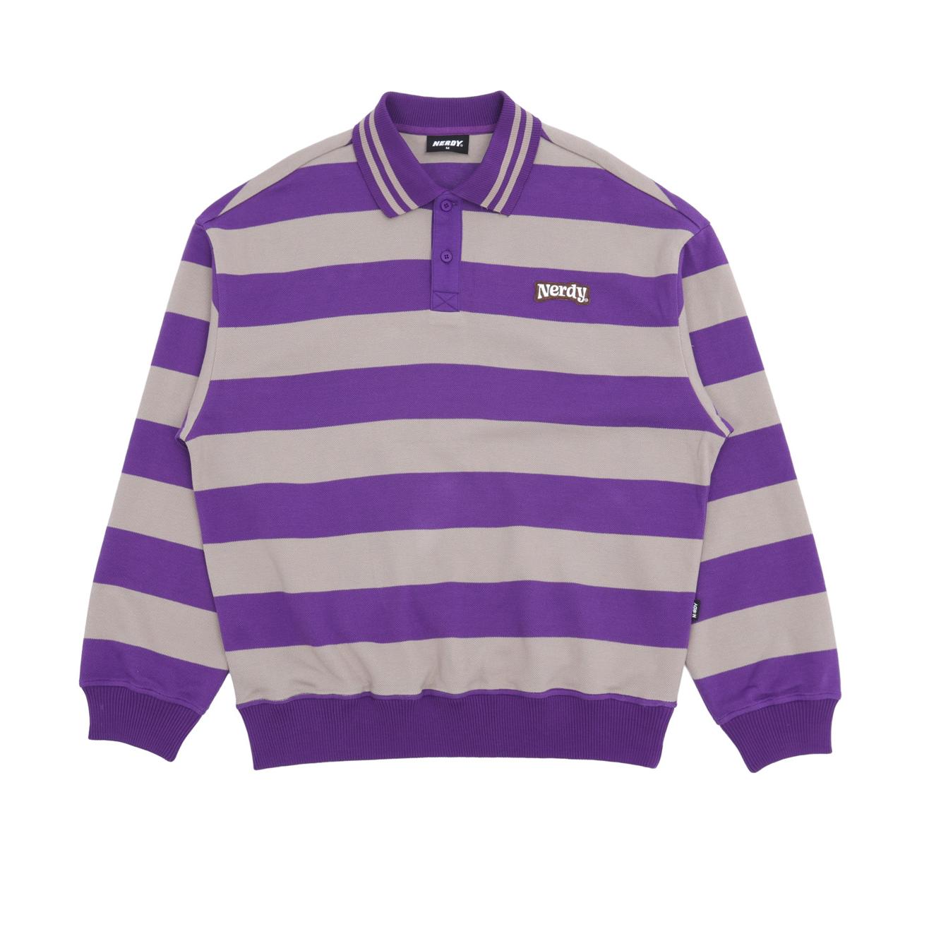 Nerdy Striped Color Block Polo Sweatshirt Unisex Deep Purple PNEQ23LT0242