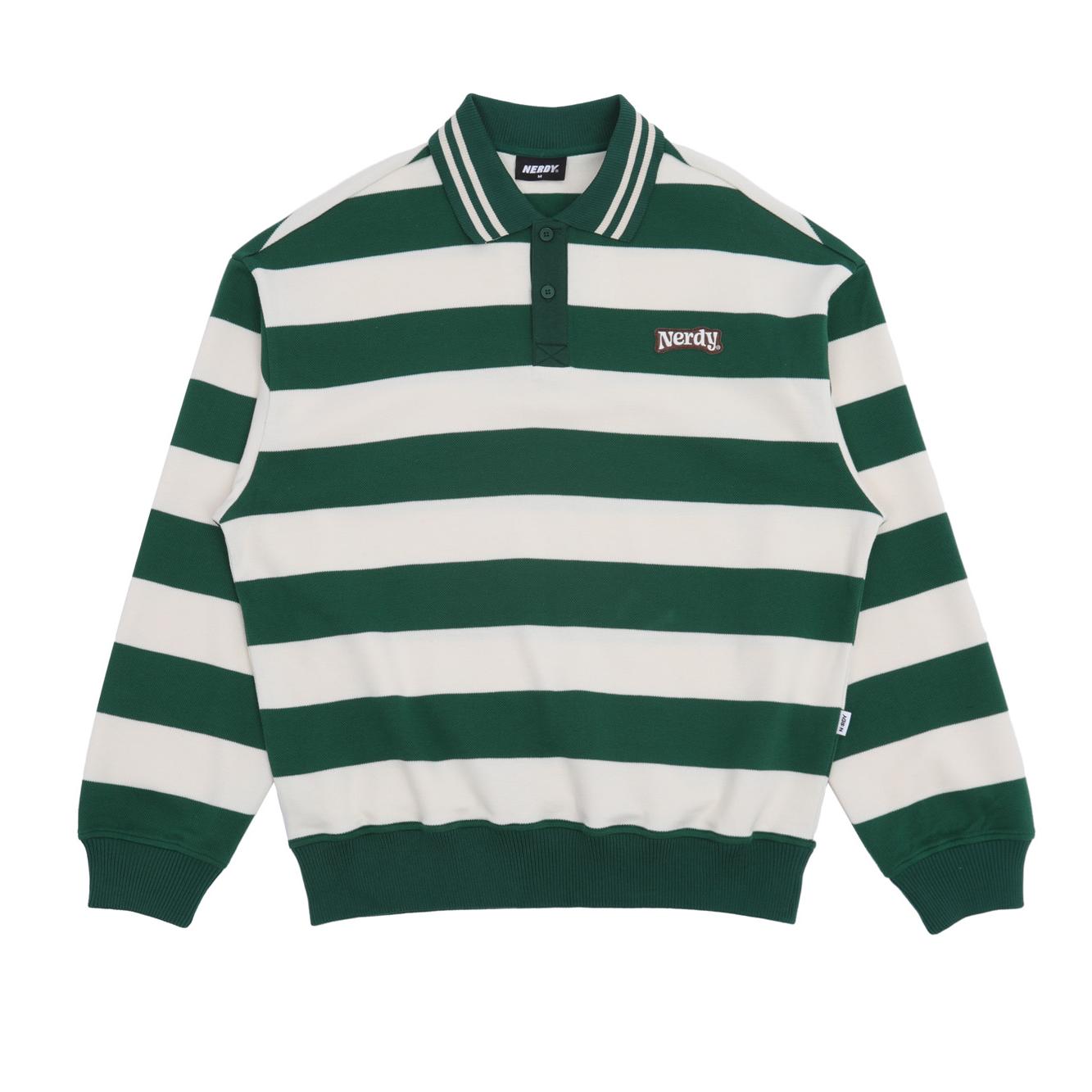 Nerdy Striped Colorblock Polo Sweatshirt Unisex Dark Green PNEQ23LT0239
